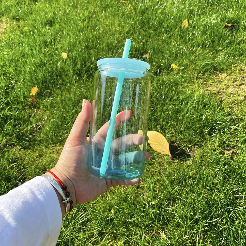 Usa Warehouse 16oz Blank Sublimation Clear Transparent Colored Ombre Gradient Jelly Beer Glass