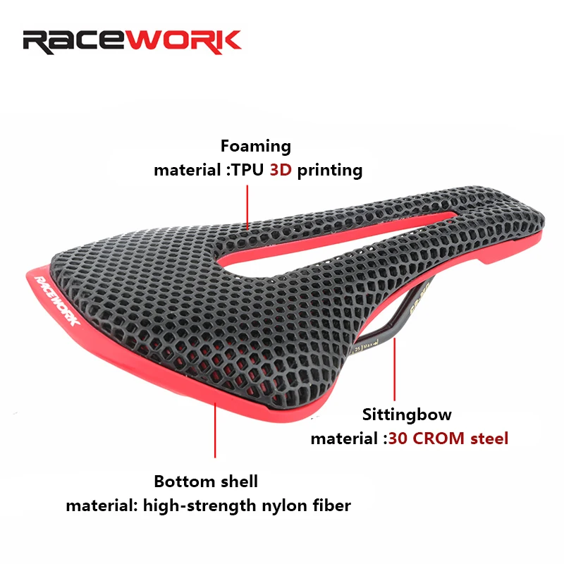 Selle de vélo en fibre de carbone imprimée en 3D, selle de vélo de route et de montagne ultra-légère, creuse, confortable et respirante