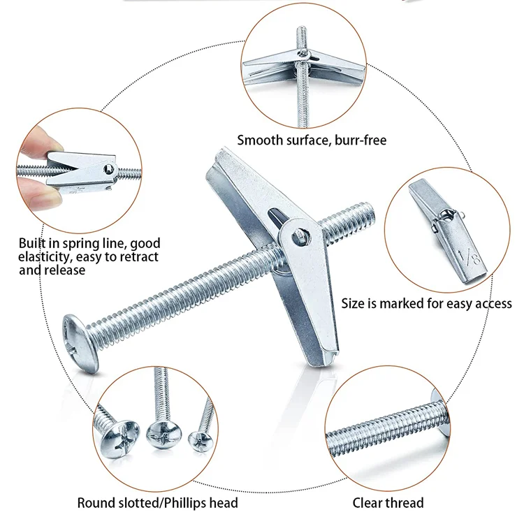 Heavy Duty Wall Anchors Assortment Kit Toggle Bolt Wing Nut