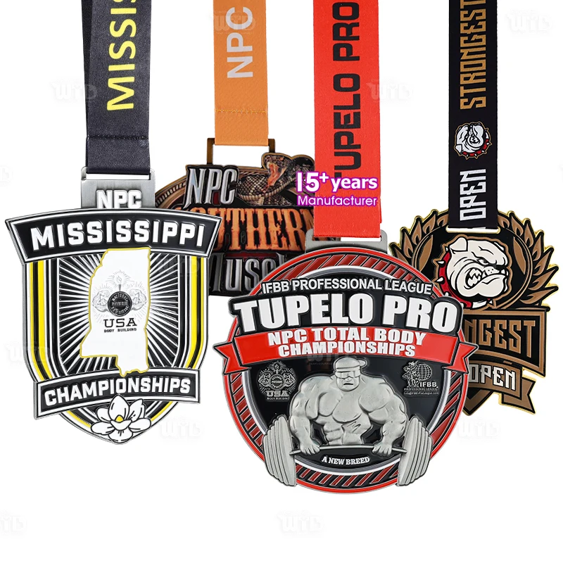 Fábrica de Medalhas Personalizadas de Fitness e Musculação com Fitas, Medalha Metálica de Alta Qualidade em Liga, Crie Sua Própria Medalha Esportiva Personalizada