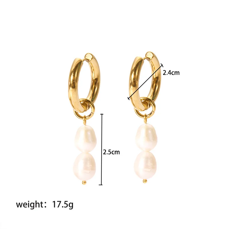 Woying Tarnish Free Gold Drop High Quality Freshwater Pearl Stud Earrings Stainless Steel 18k Gold Women Jewelry Hoop Earrings