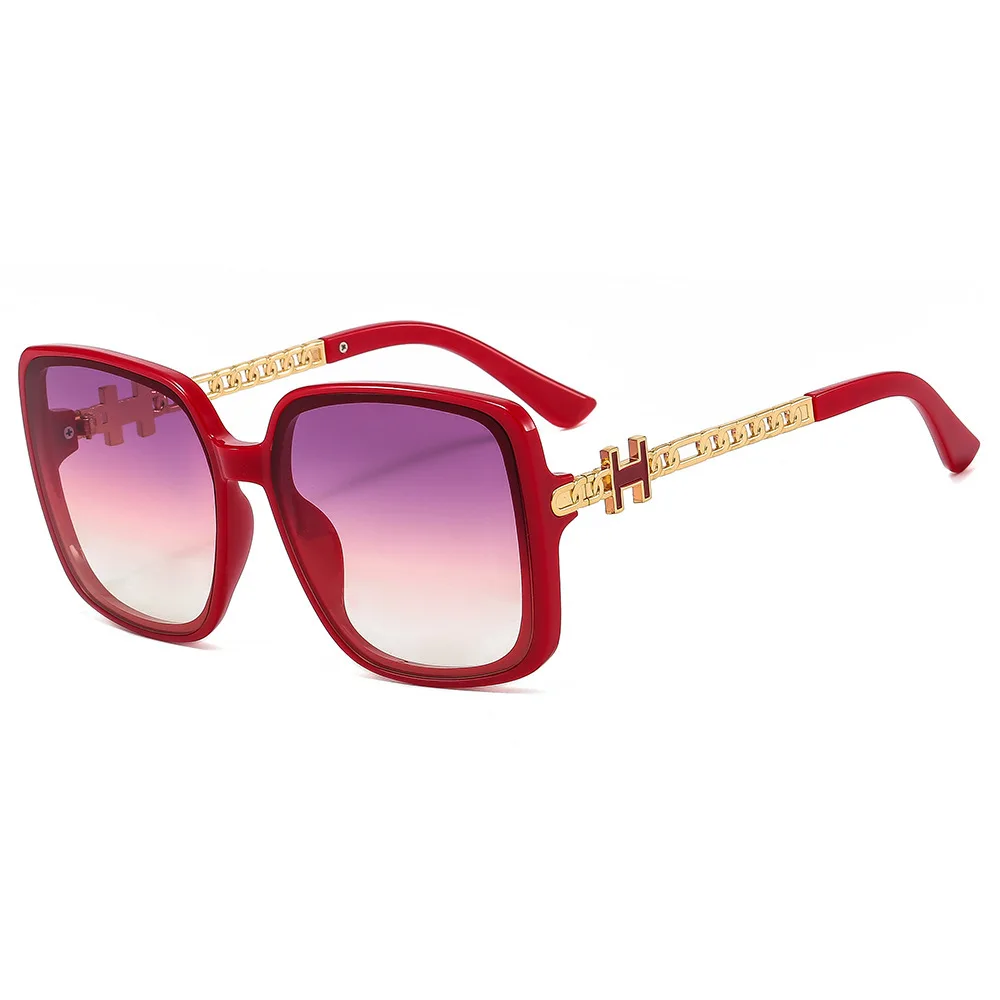 Occhiali da Sole Quadrati con Catena a Forma di H, Lussuosi e Unici, Nuova Moda 2023, Marca Oversize, Occhiali da Sole Rosa Eleganti per Donna