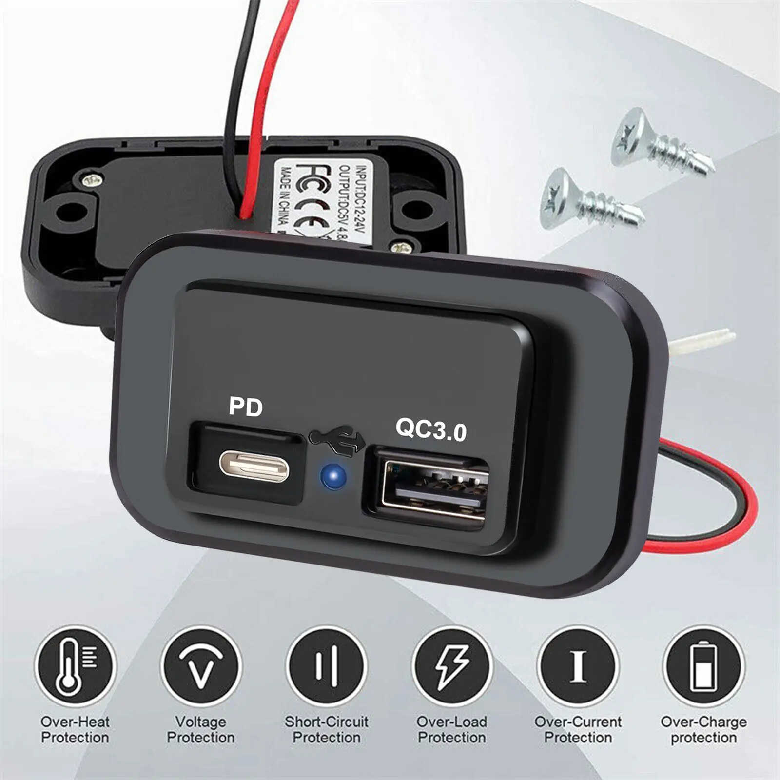 PD Type C USB Port Car Fast Charger Socket Power Outlet Panel