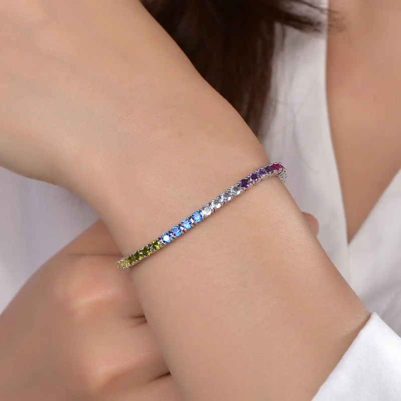 moissanite rainbow 3mm 925 sterling silver tennis bracelet pink 5A CZ zircon real diamond tennis bracelet