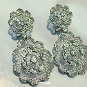 GEMLOVE 1.02CT Lab Diamond Rose Earrings - 14K/18K White Gold Party Jewelry IGI Certified