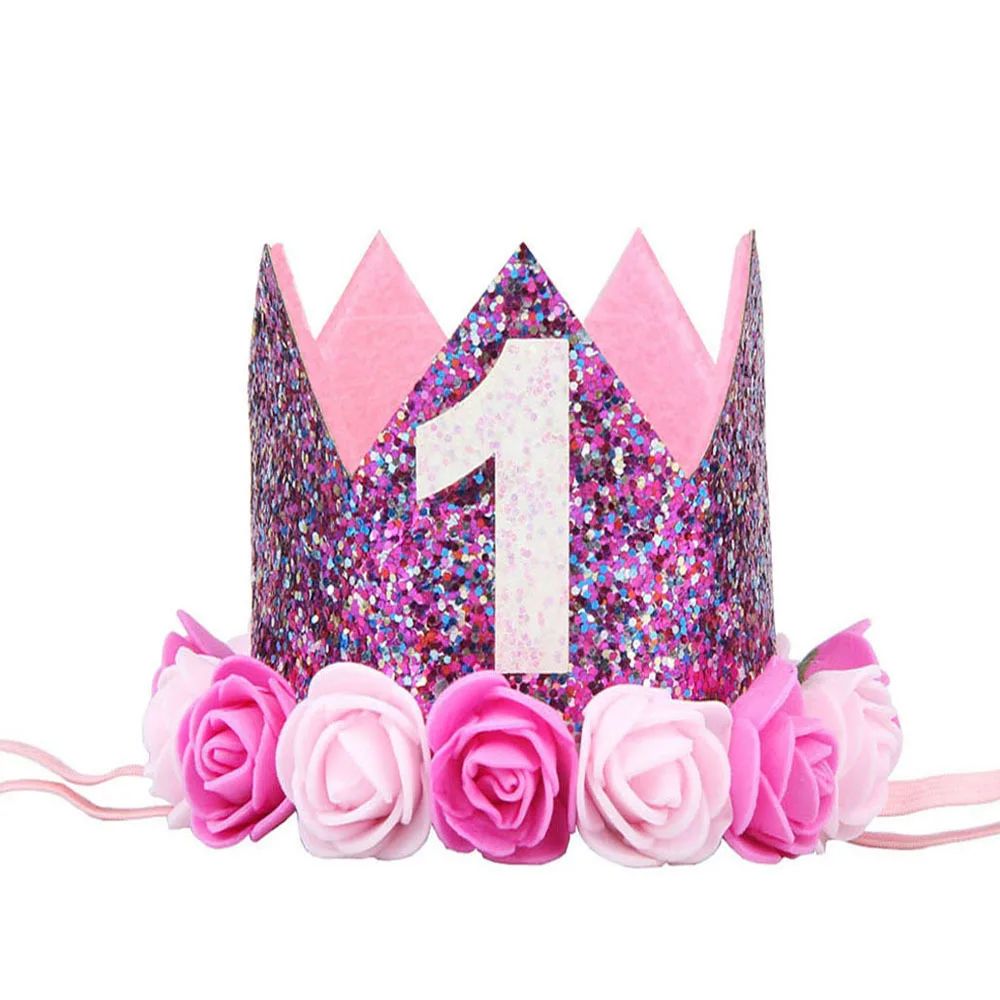 Happy Birthday 1st anniversary Party Hats Decor Birthday Hat Princess Crown 1st 2nd 3th Year Old Baby Kids Hair Accessory