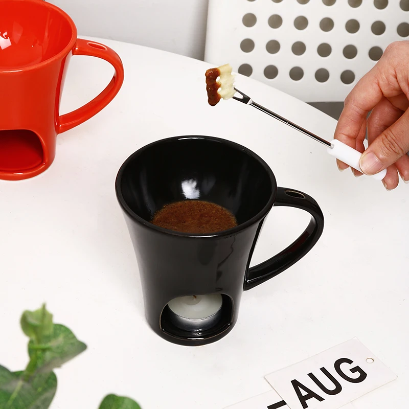 Personal Ceramic Porcelain Fondue Mug Porcelain Hot Chocolate Mug Cup with Heating Plate
