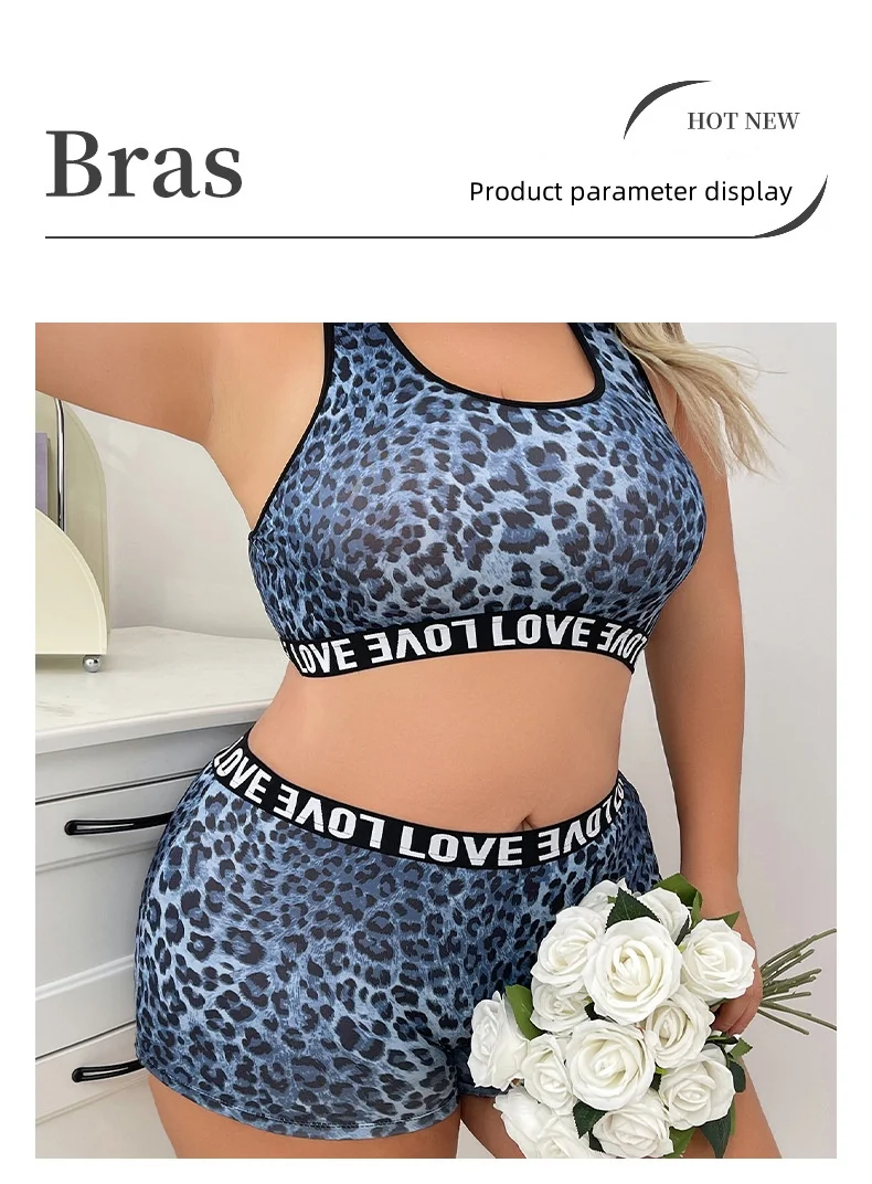 product hot sale set sling shorts two piece set suit leopard print bra for women plus size womens underwear sexy yoga sport bra sets-59