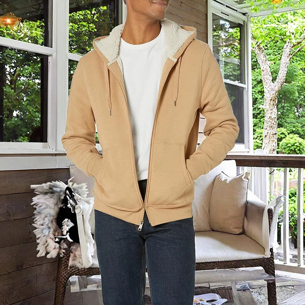 Sudadera con capucha de lana forrada de Sherpa con cremallera para