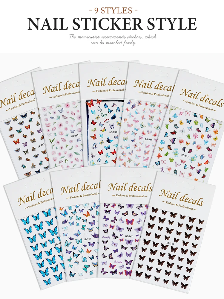 New Classic 3D Mixed Color Butterfly Flower Designers Nail Art Decals Stickers details