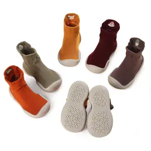 New Cute Cartoon Cotton Floor Socks for Boys Soft Silicone Soles Non-Slip Warm Baby Walking Shoes