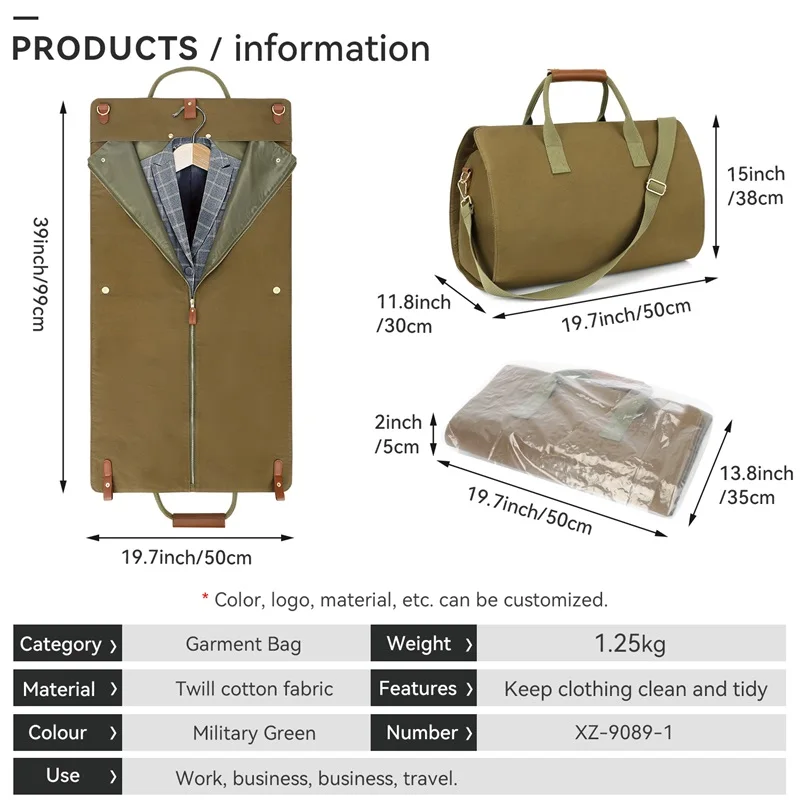 Foldable Garment Suit Bag Durable Weekender Carry On Overnight Bag