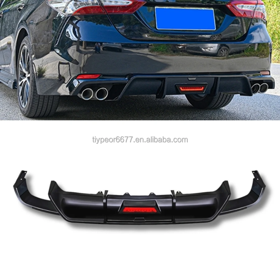 product tiypeor rear bumper diffuser spoiler bodykit for 2018 2023 toyota camry se xse rear diffuser lip led light glossy black 1pc-3