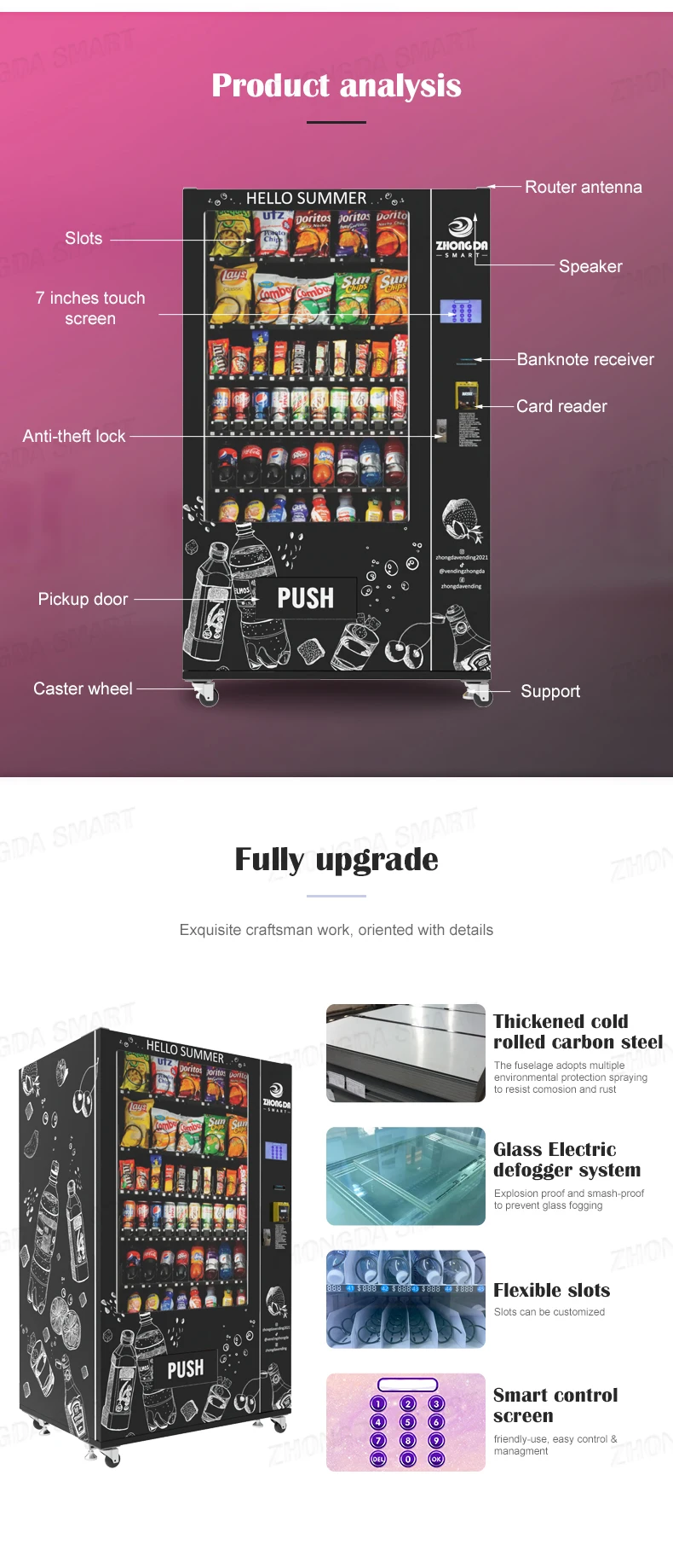 Combo Vending Machine Small Touch Screen Vending Machine For Foods And ...