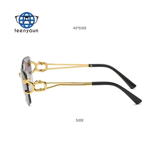 Teenyoun Multi Color 90S Rectangle Small Frame Sun Glasses Woman Man Tiger Design Transparent Metal Square Rimless Sunglasses