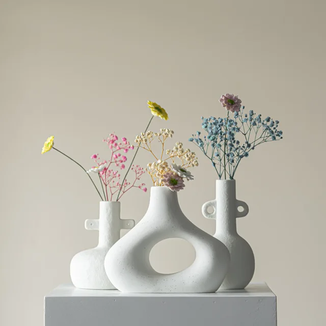 Modern Nordic 3D Flowers Vase Luxury Home Decor White Ceramic Vase