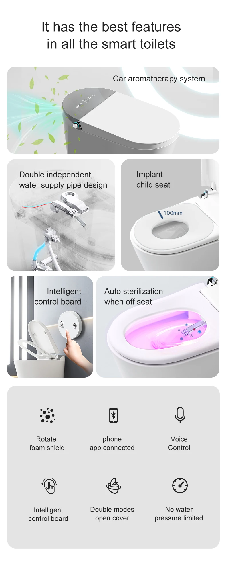 Modern automatic intelligent toilet cupc certification inodoro no water pressure restriction one piece smart toilet factory