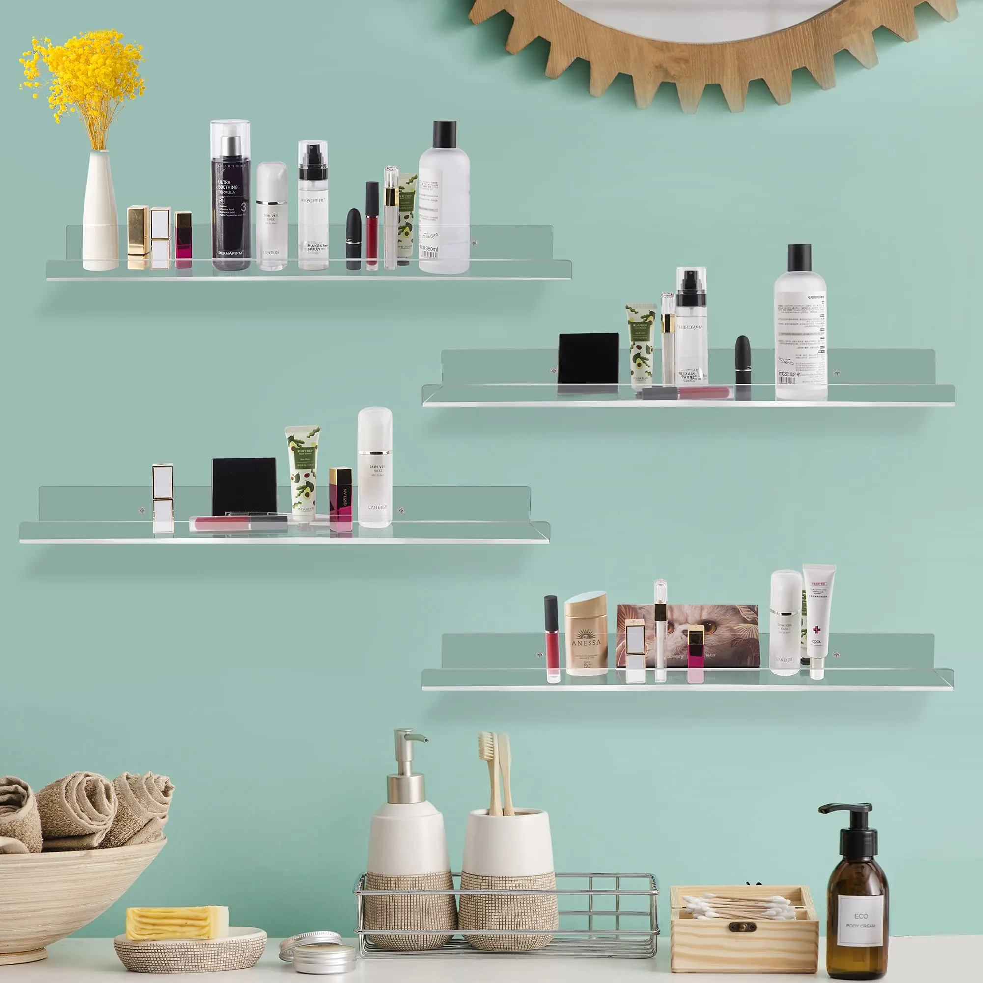 1set Acrylic Floating Shelf For Wall Mounting, Suitable For Bathroom,  Living Room And Kitchen