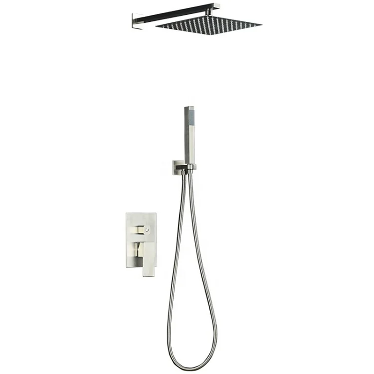 Smart Control Concealed Built-in 2-way Rainfall Shower Set Shower Head Square Stainless Steel with Hand Shower 12" Modern CN;GUA