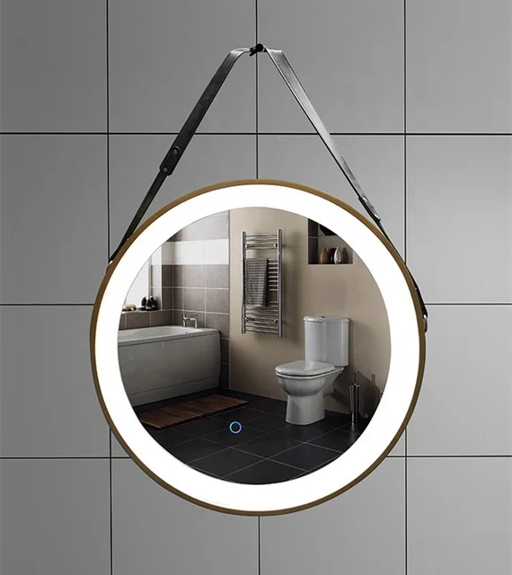 Hangzhou manufacture supplying aluminum framed wall hang bathroom led mirror with belt