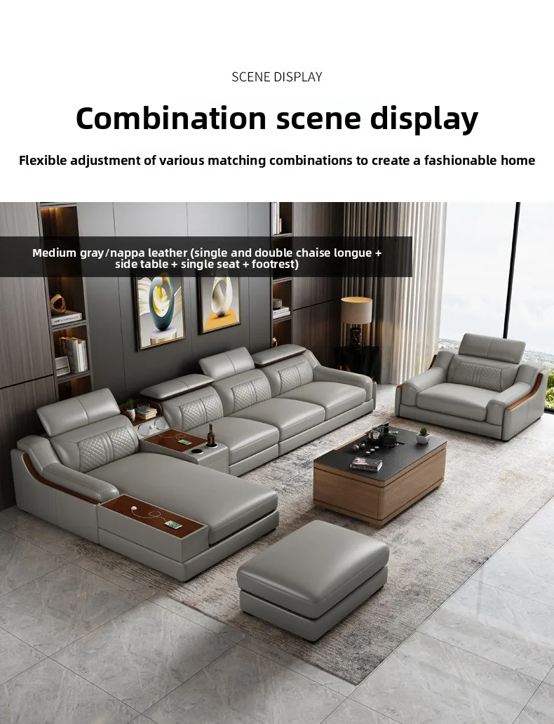 Modern L-Shaped Leather Sofa Set for Living Room USB & Bluetooth Sound