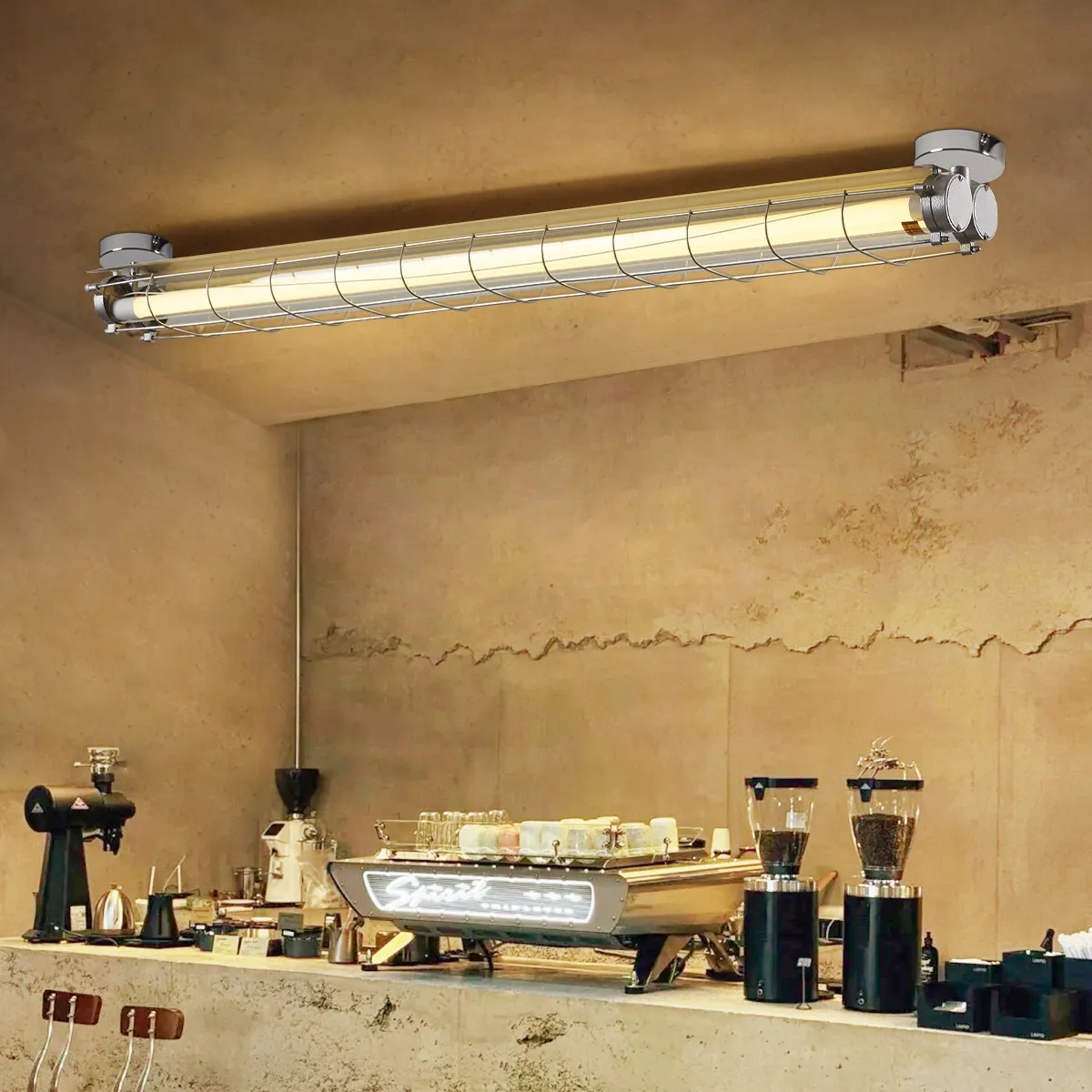 Retro Industrial Style Long Strip LED Ceiling Light Iron Acrylic 3-Year Warranty for Cafes Basements Garages Offices Lighting