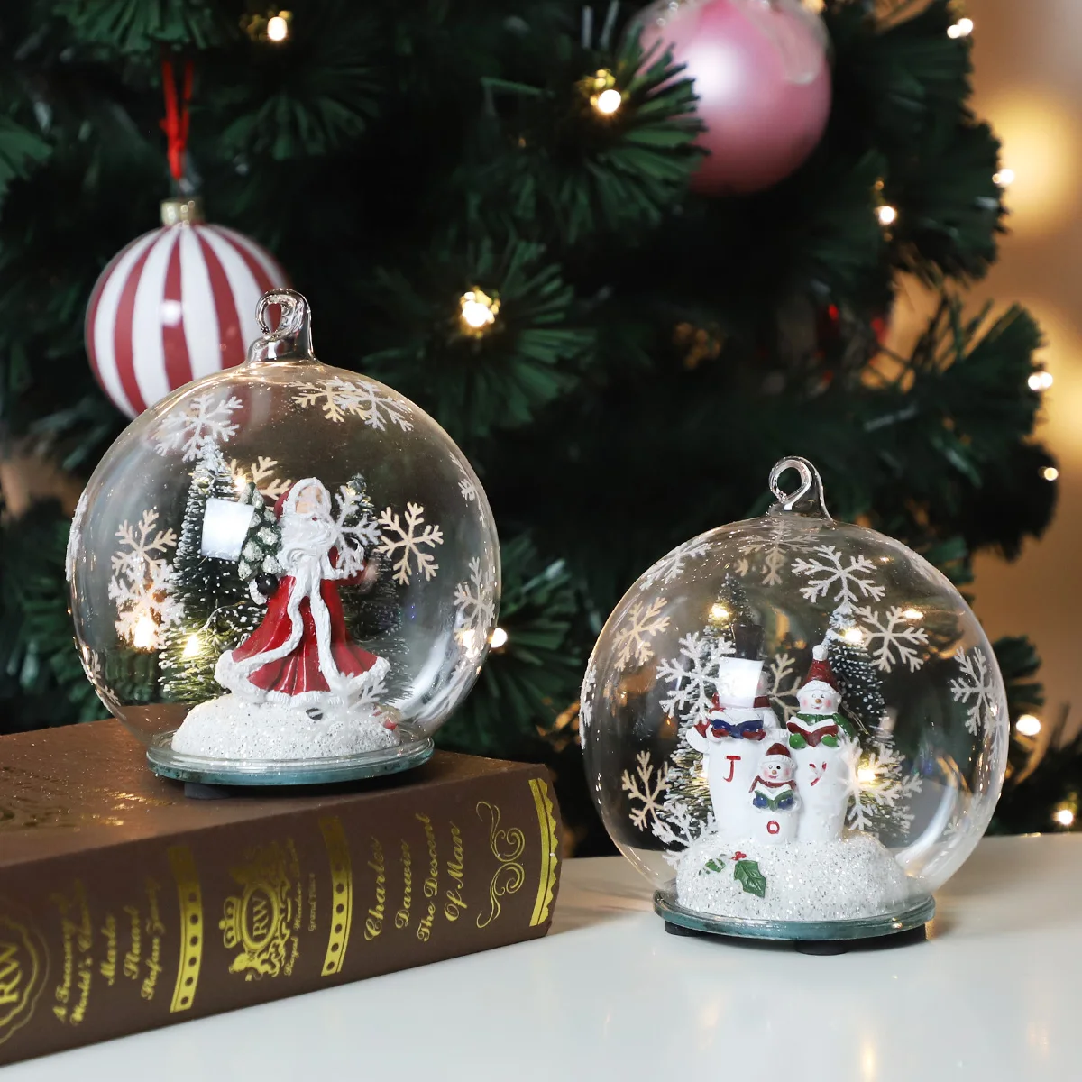 battery snow globes christmas hanging glass ball blown glass bauble transparent glass ball