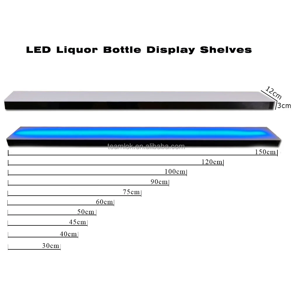 LED bar bottle display shelf 18" 24" 36" 48" wall mounted led acrylic floating wall shelf