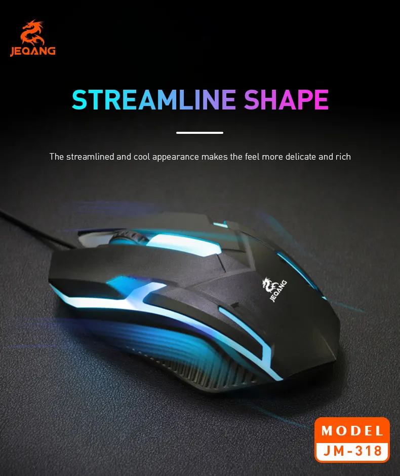 Jeqang Wired Optical RGB Mouse with LED Backlit for Gaming on PC or Laptops USB Interface Stocked