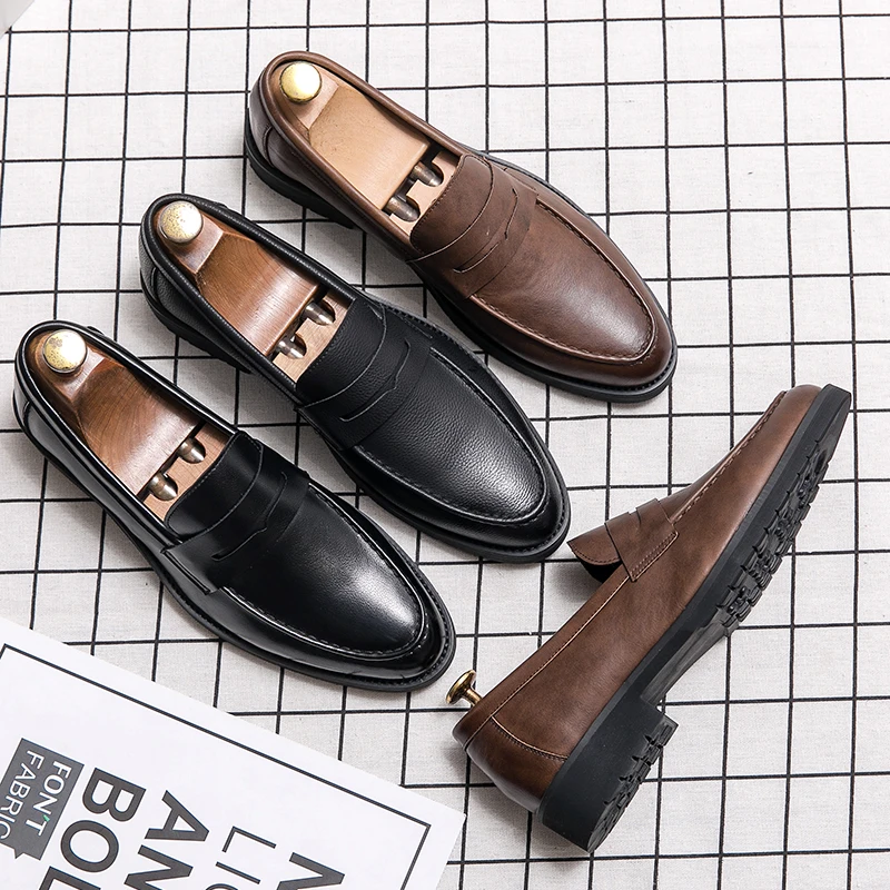 Genuine Leather Dress Moccasin Shoes Men Big Size 38-48 Handmade Slip ...