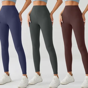 Solid Color High Quality Athletic Back Pocket Leggings for Women Soft Knitted High Waist Gym Yoga Leggings With Back Pockets