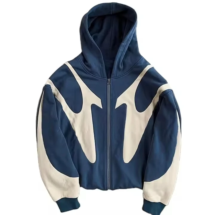 SALATI Hiphop Fashion Color Contrast Zipper Hoodie Custom New Men's High Quality Knitted Cotton Top Zip Hoodies for Men