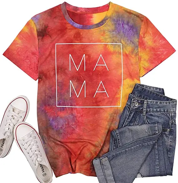 Tie Dye Shirt Women Mom Life Tshirts Mama Letter Printed Clothes Casual Short Sleeve Tees Tops