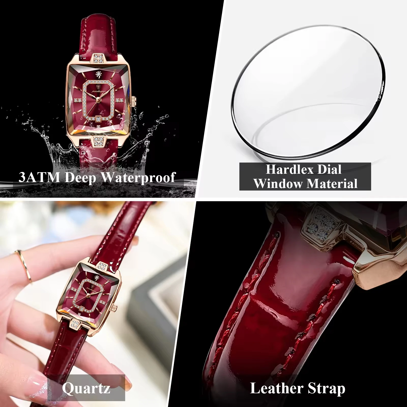 Poedagar 785 Luxury Diamond Leather Women's Watch
