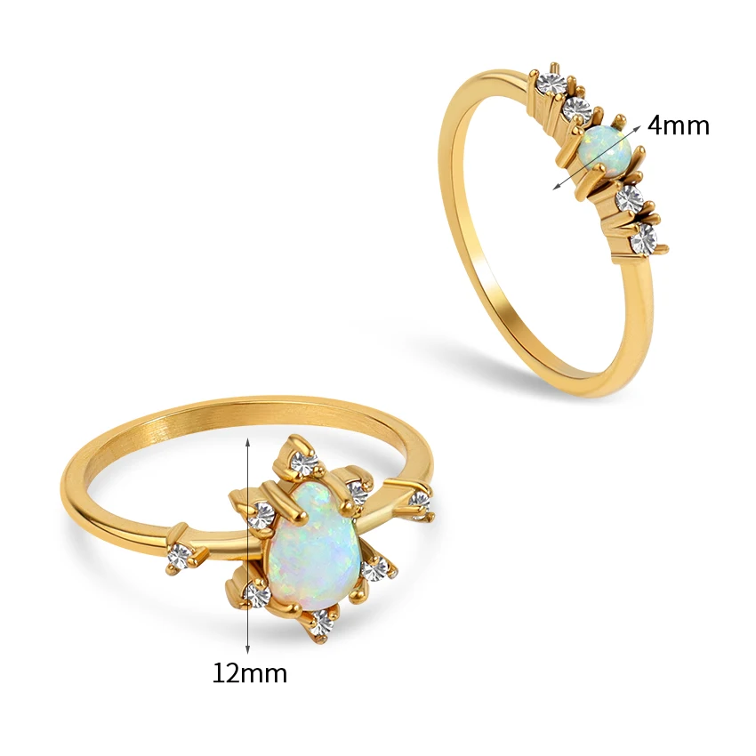 Minos 2023 Fashion Opal Rings For Women Stainless Steel 18k Gold Plated