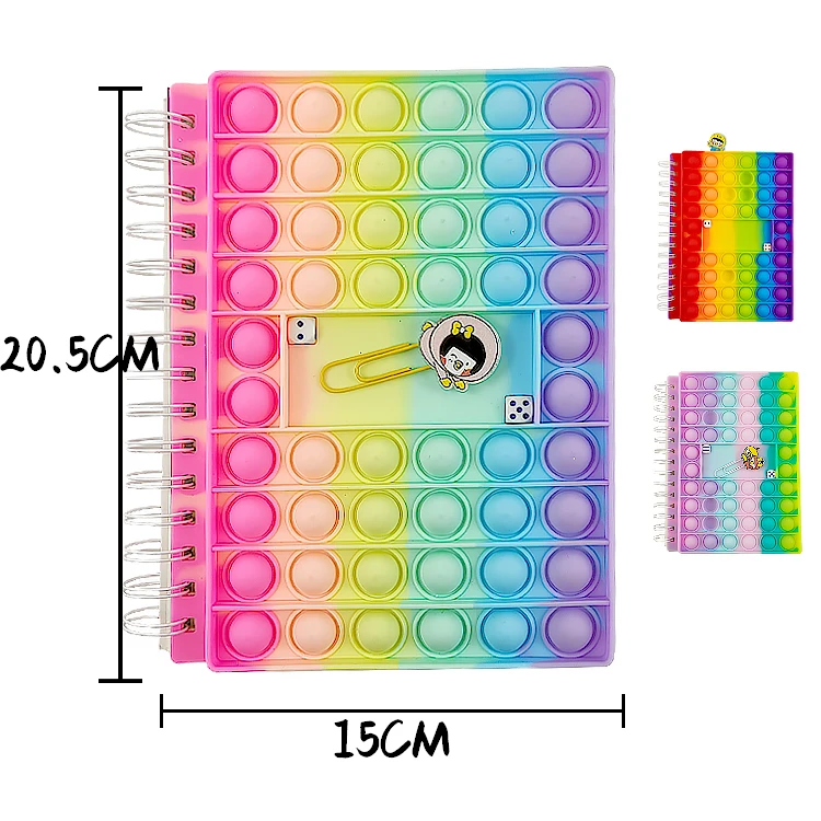 2023 Silicone Pop Bubbles Notebook Decompression Fidget Toy Hand Ledger Memo Pad Cubs Fox Toy Spiral Note Book with Popper Cover