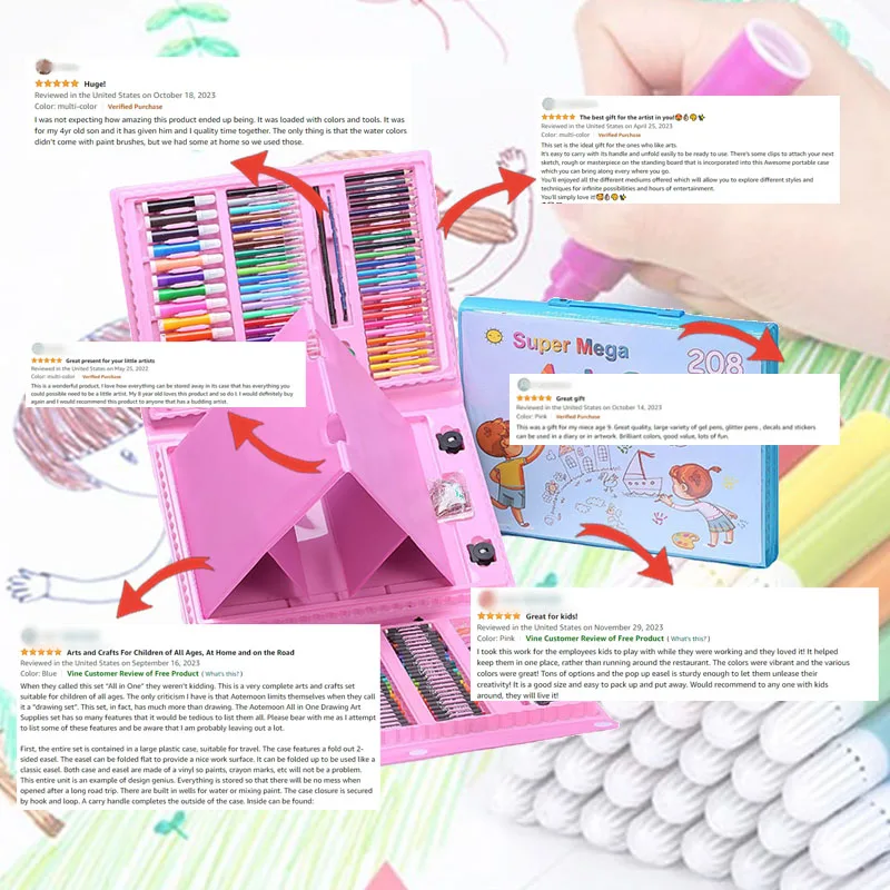 208 Piece Art Set - Portable and Eco-Friendly Drawing Kits