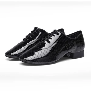 Adult Men's Bright Leather Modern Dance Shoes Low-Heeled Soft-Soled Ballroom Training Dancing Shoes