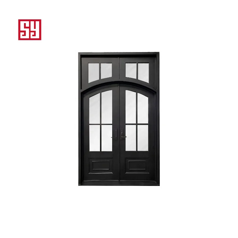 USA Standard Anti-Theft Modern Iron Doors Arch Top Wrought Iron for Villa Exterior