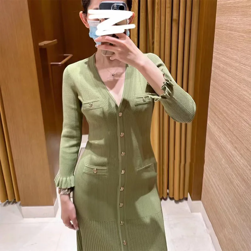 sandro green dress knit SANDRO DAY DREAM MAXI DRESS IN VISCOSE-KNIT MAXI DRESS - Green main image 0