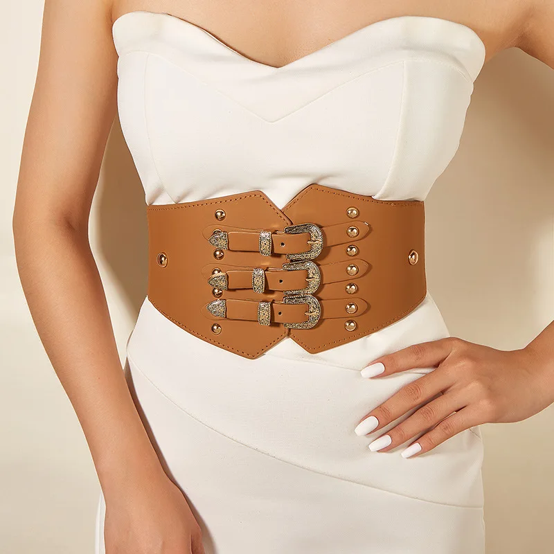 Vintage Three Buckle Clasp Pu Stretch Girdle Corset Rivet  display picture 2