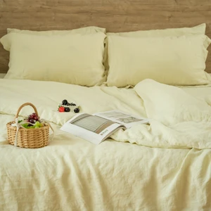 Wholesale Luxury Flax Factory Direct Sale Solid Color Washed 100% Natural Pure Flax Fiber Linen Bedding Sheet Set