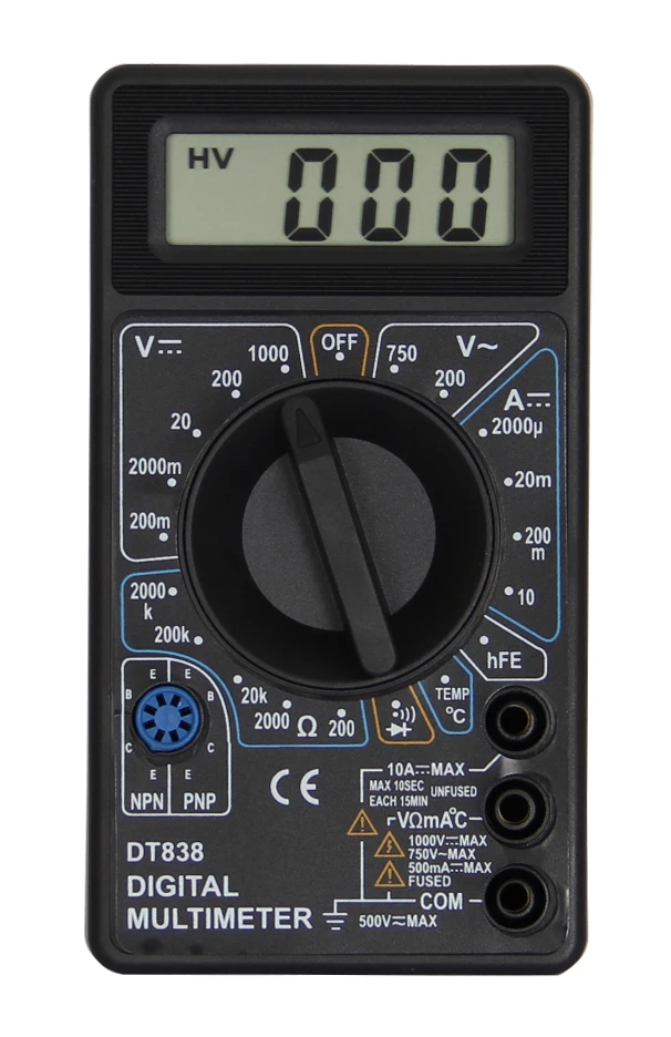 Digital Multimeter DT838 Removable Battery Lid with Temperature Test