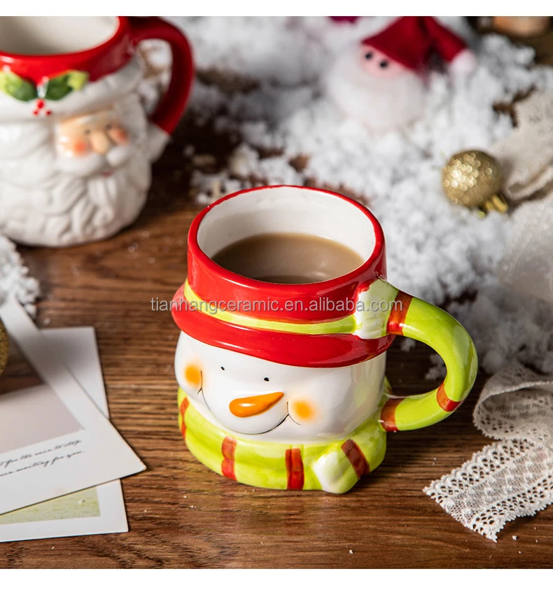 Sublimation custom logo print 14oz Father Christmas cartoon white coffee cups ceramic mug with handle .jpg