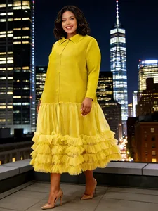 African Large-size Women's Clothing Manufacturer - Wholesale Lapel Button Miyake Pleated Dress