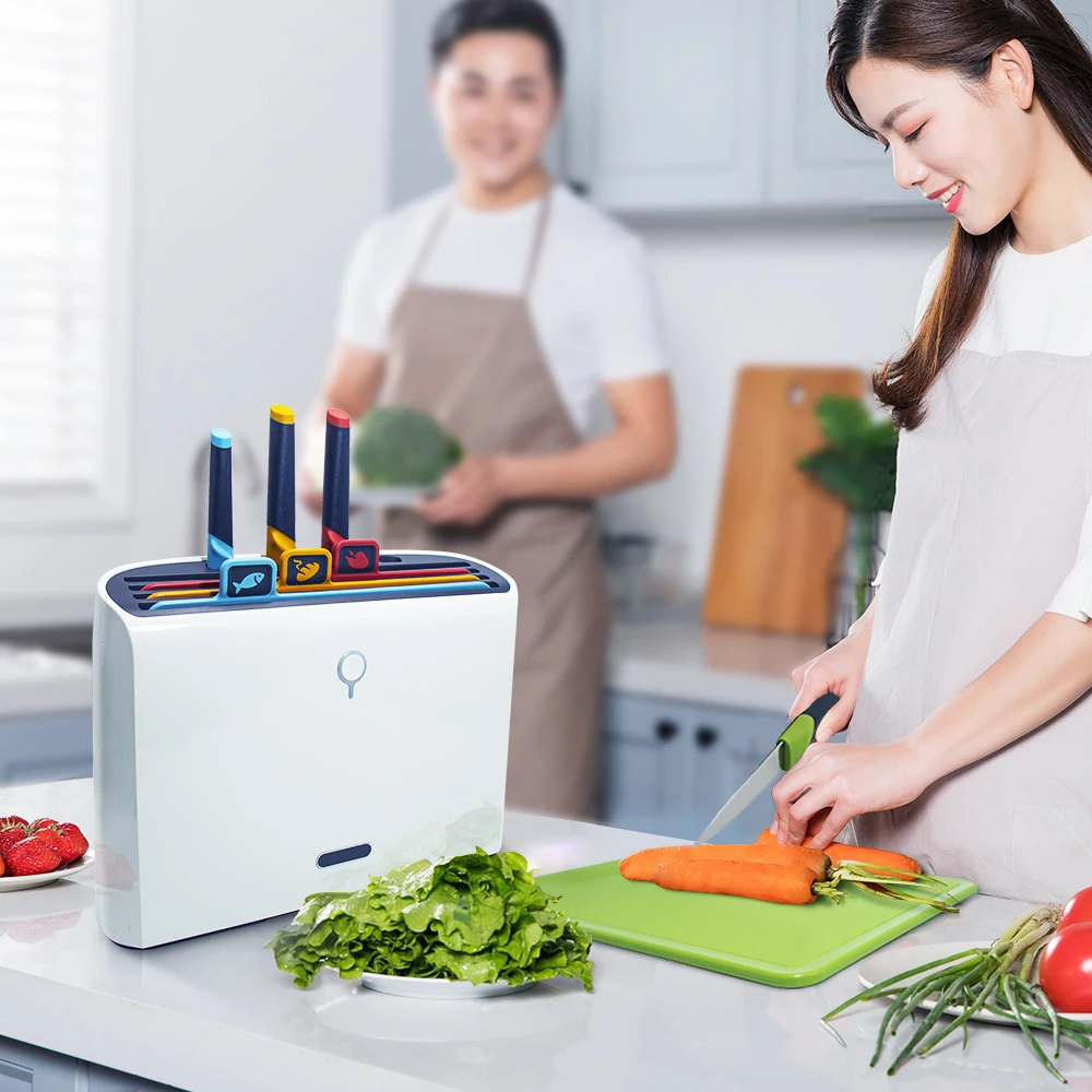Smart Disinfection Holder with 4Pcs Cutting Board and Knife Set