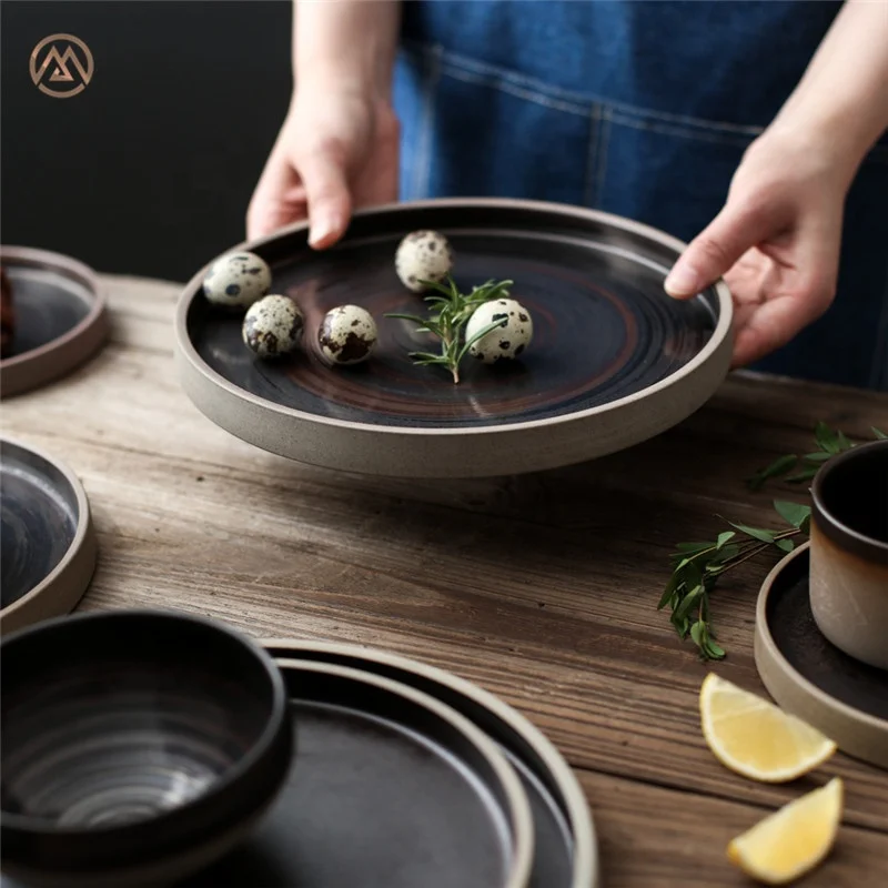 Matte Brown Hand Painted Stoneware Tableware Sets Wholesale Ceramic Dinnerware