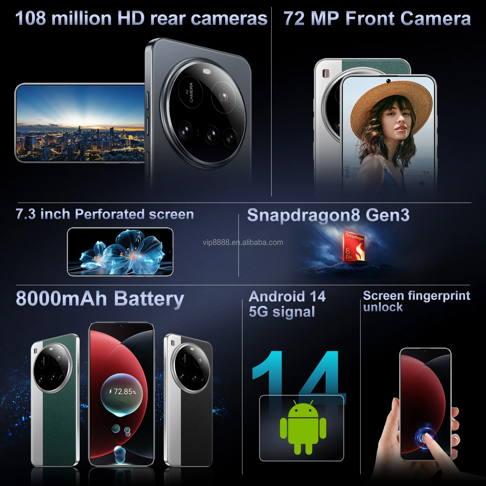 Real High Quality M15 Ultra Smartphone Android 14 16+1TB 5G Dual SIM Unlocked Global Version 7.3 Inch M15 ultra Mobile Phones