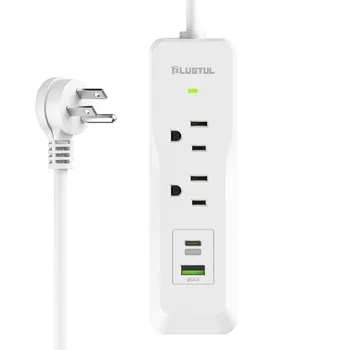 2 Outlets 2 Type C USB Travel Charger USB Ports US Standard Power Strip 16AWG SJT Cord 13A Extension Socket