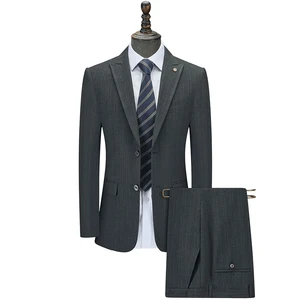 Men's Suits & blazer Wedding Groom Two-piece Lapel Slim Grey Vertical Stripe Formal Business Tailor Made Suit Blazers